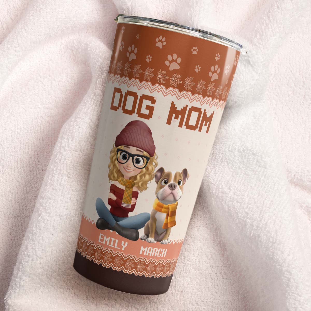 PSTB15 Dog Mom Mum Autumn Leave 3D Cartoon Dog Lover - Personalized Custom Tumbler