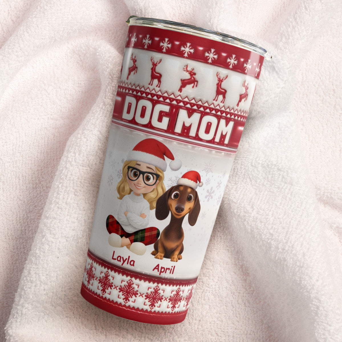 PSTB11 Dog Mom Dog Lover Christmas Ver 3D Inflated Effect - Personalized Custom Tumbler