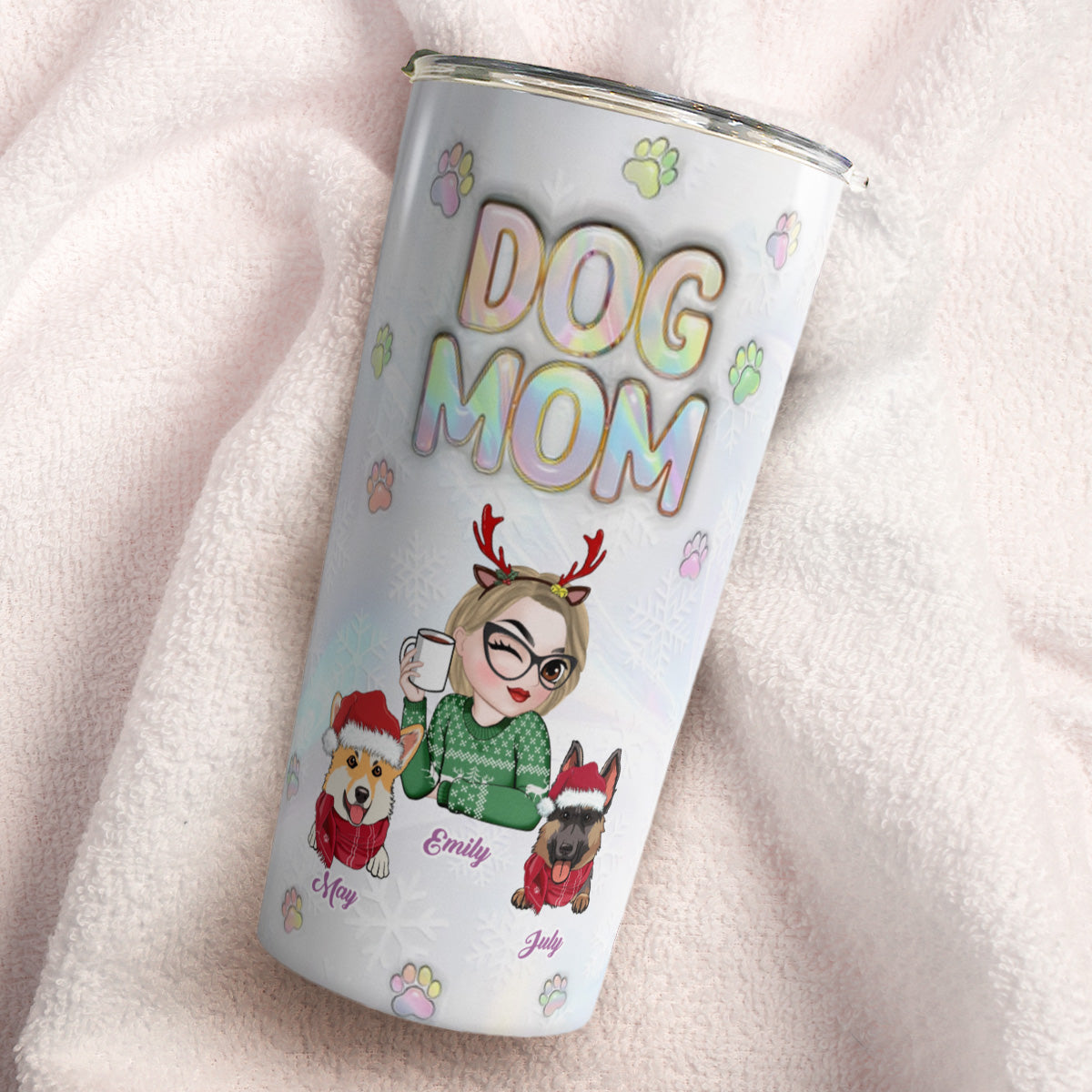 PSTB05 Dog Mom Dog Mum 3D Inflated Effect Christmas Ver - Personalized Custom Tumbler