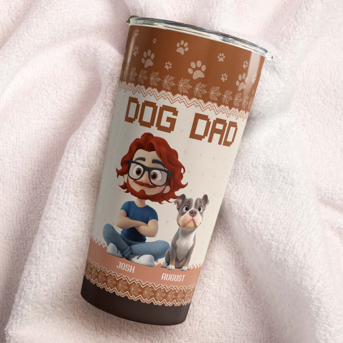 PSTB14 Dog Dad Autumn Leave 3D Cartoon Cute - Personalized Custom Tumbler