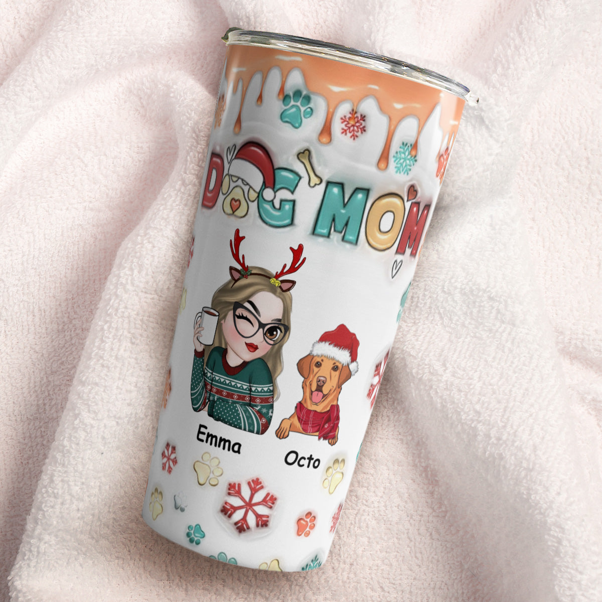 PSTB08 Dog Mom Dog Lover Christmas Ver 3D Inflated Effect - Personalized Custom Tumbler