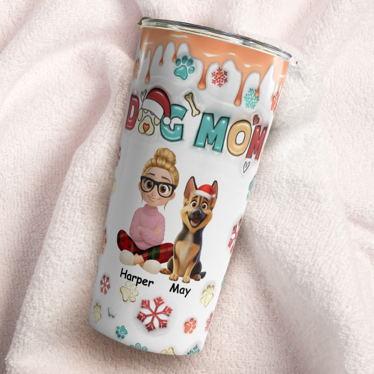 PSTB09 Mom Of Dogs Christmas Ver 3D Inflated Effect - Personalized Custom Tumbler