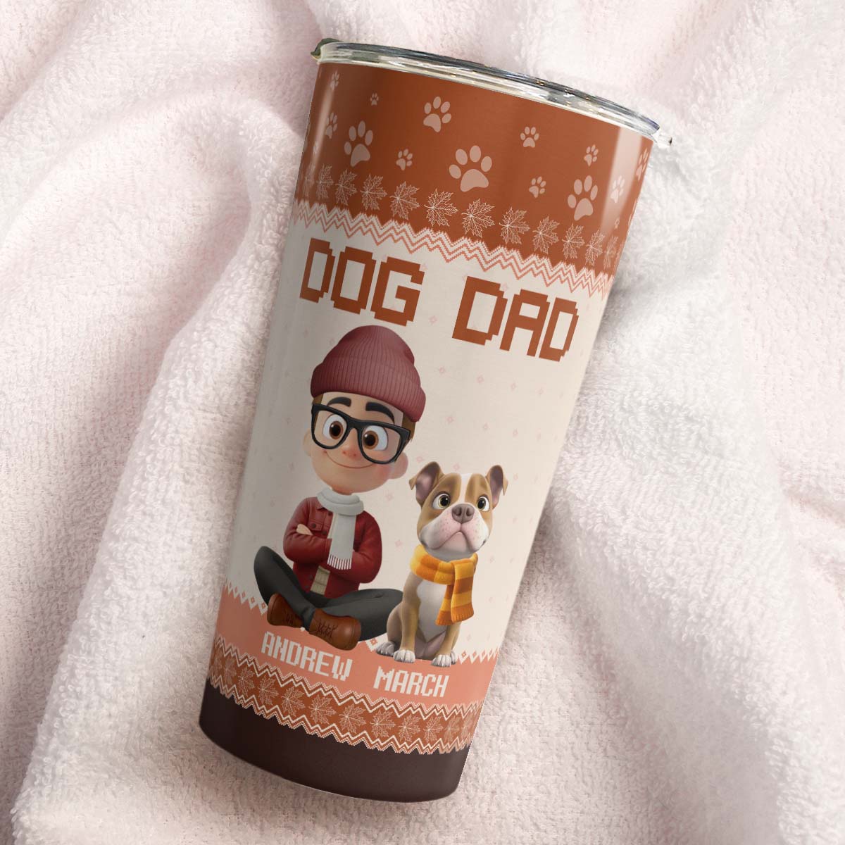 PSTB16 Dog Dad Autumn Leave 3D Cartoon Dog Lover - Personalized Custom Tumbler