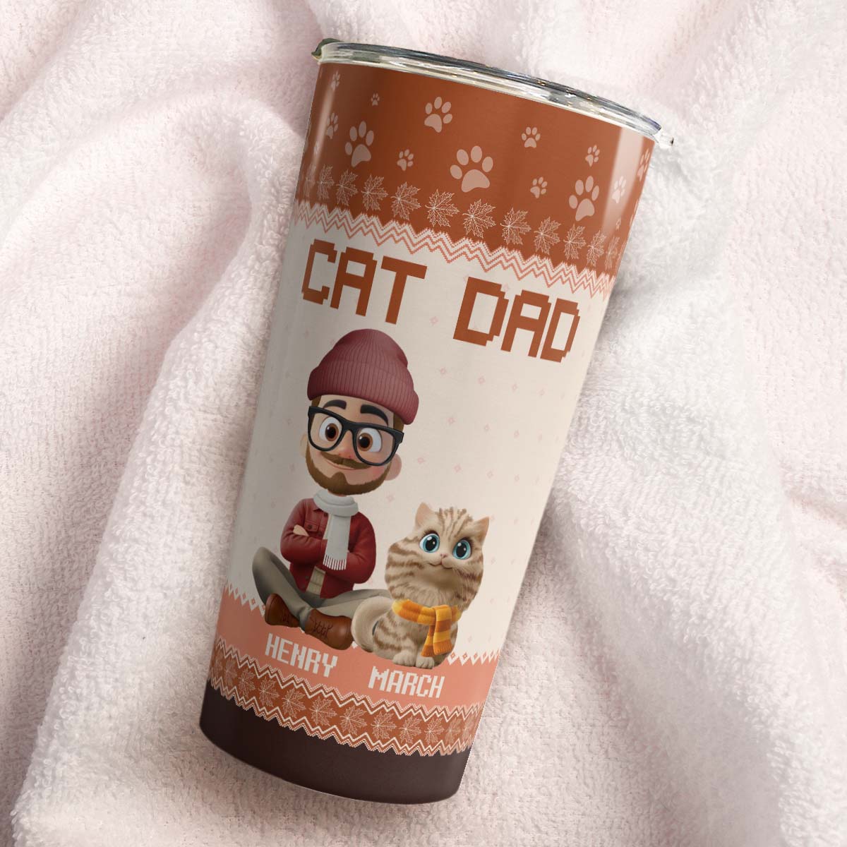 PSTB18 Cat Dad Autumn Leave 3D Cartoon Dog Lover - Personalized Custom Tumbler