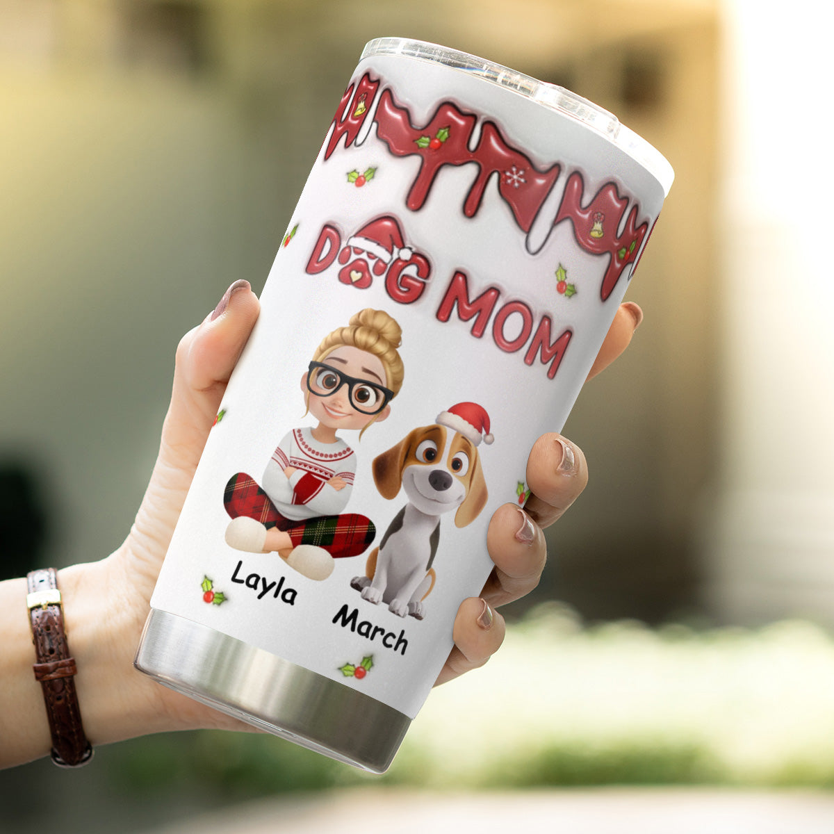 PSTB07 Dog Mom Dog Mum Christmas 3D Inflated Effect - Personalized Custom Tumbler