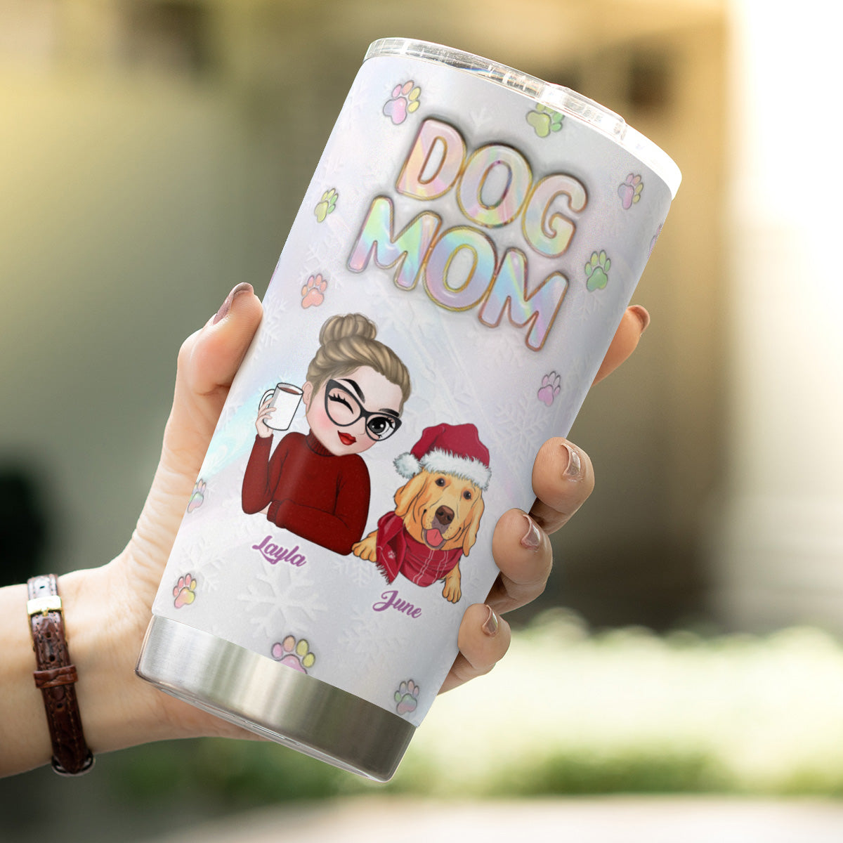 PSTB05 Dog Mom Dog Mum 3D Inflated Effect Christmas Ver - Personalized Custom Tumbler