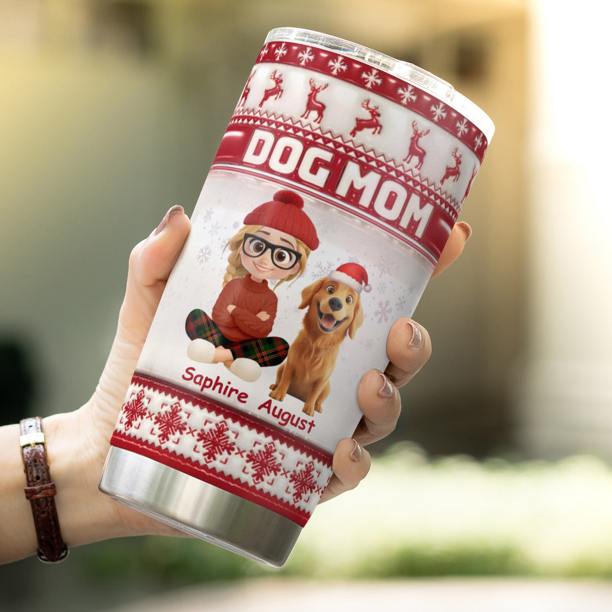PSTB11 Dog Mom Dog Lover Christmas Ver 3D Inflated Effect - Personalized Custom Tumbler