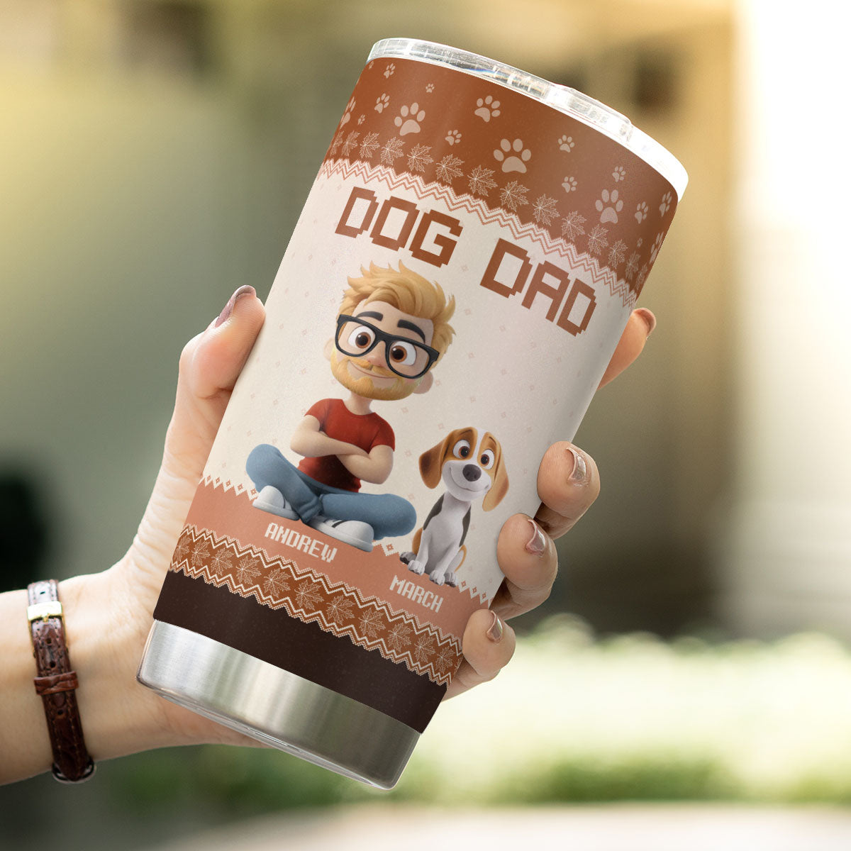 PSTB14 Dog Dad Autumn Leave 3D Cartoon Cute - Personalized Custom Tumbler