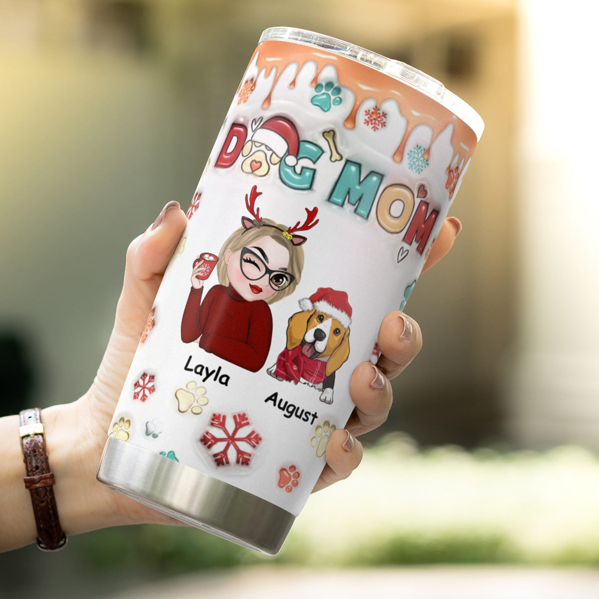 PSTB08 Dog Mom Dog Lover Christmas Ver 3D Inflated Effect - Personalized Custom Tumbler