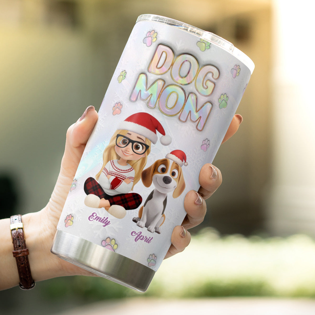 PSTB04 Dog Mom Dog Lover 3D Inflated Effect Christmas Ver - Personalized Custom Tumbler