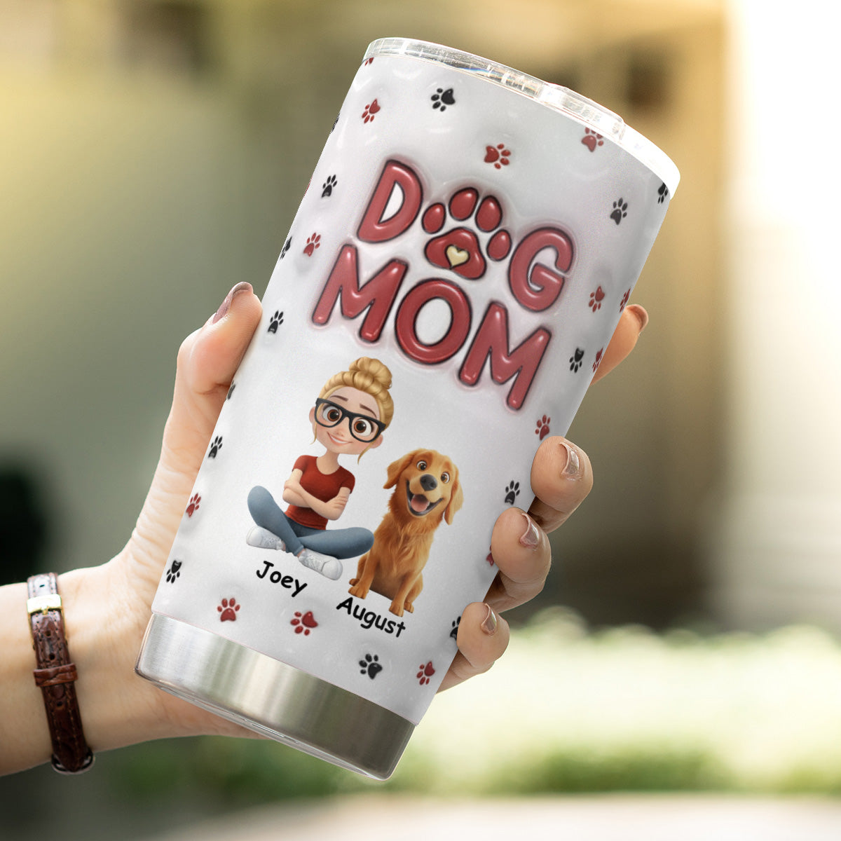PSTB03 Dog Mom Dog Mum Dog Lover 3D Inflated Effect - Personalized Custom Tumbler