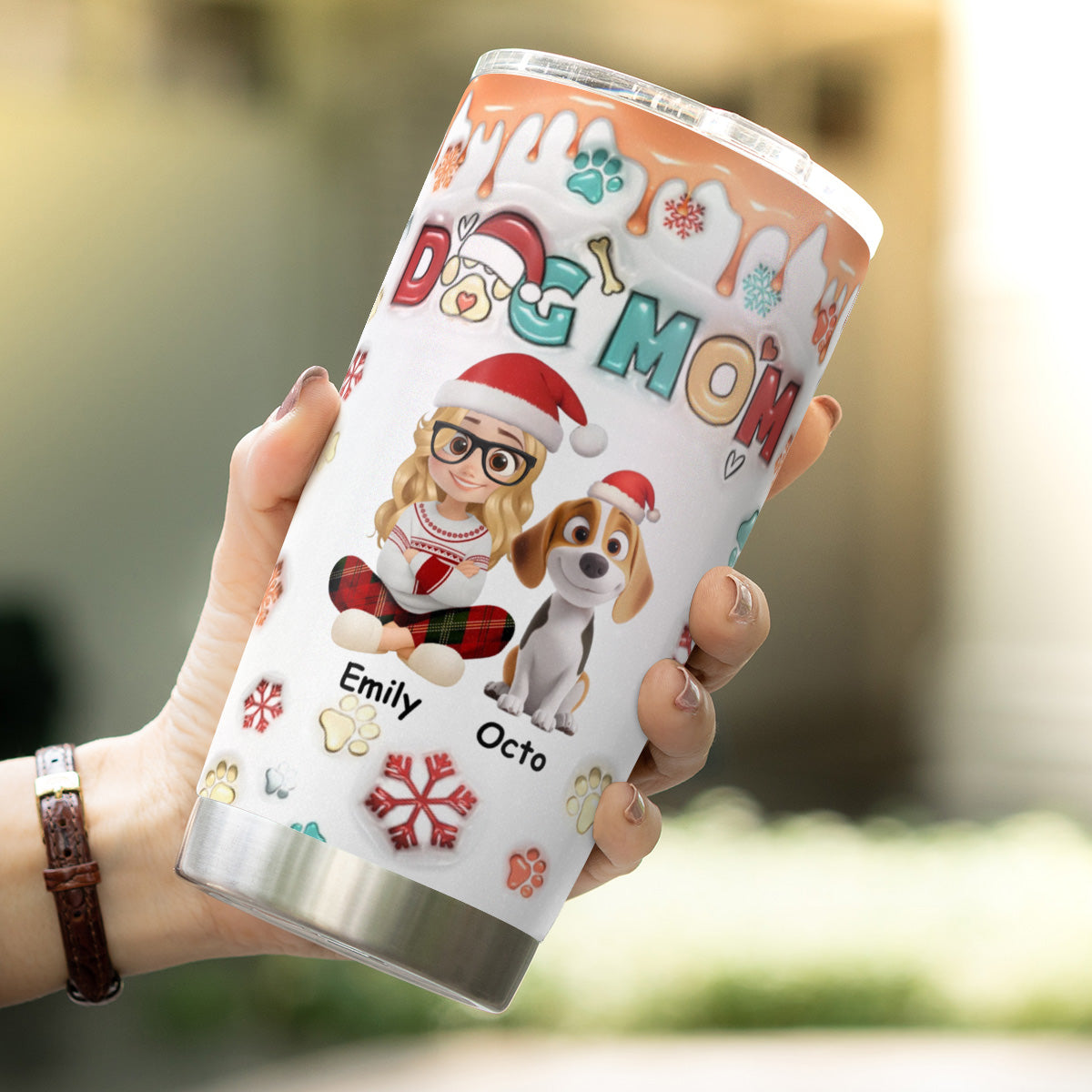 PSTB09 Mom Of Dogs Christmas Ver 3D Inflated Effect - Personalized Custom Tumbler