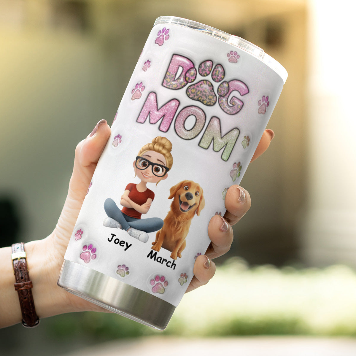 PSTB01 Dog Mom 3D Inflated Effect - Personalized Custom Tumbler