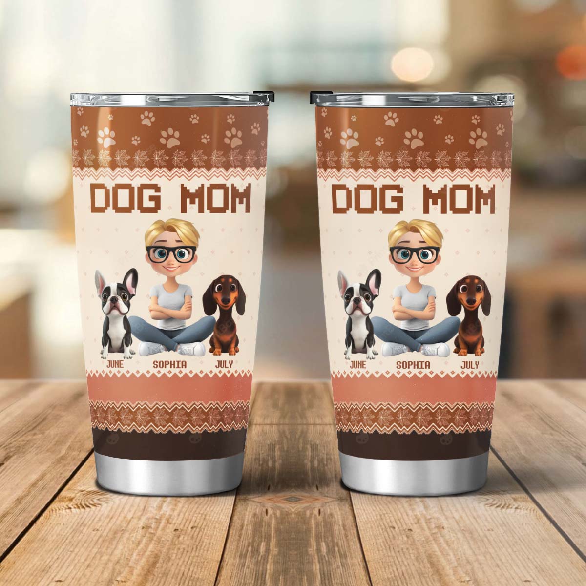 PSTB13 Dog Mom Mum Autumn Leave 3D Cartoon Cute - Personalized Custom Tumbler