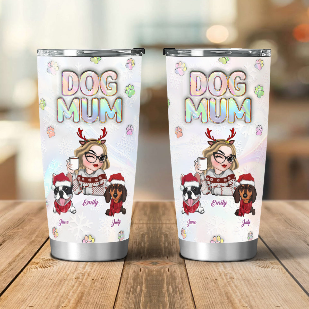 PSTB05 Dog Mom Dog Mum 3D Inflated Effect Christmas Ver - Personalized Custom Tumbler
