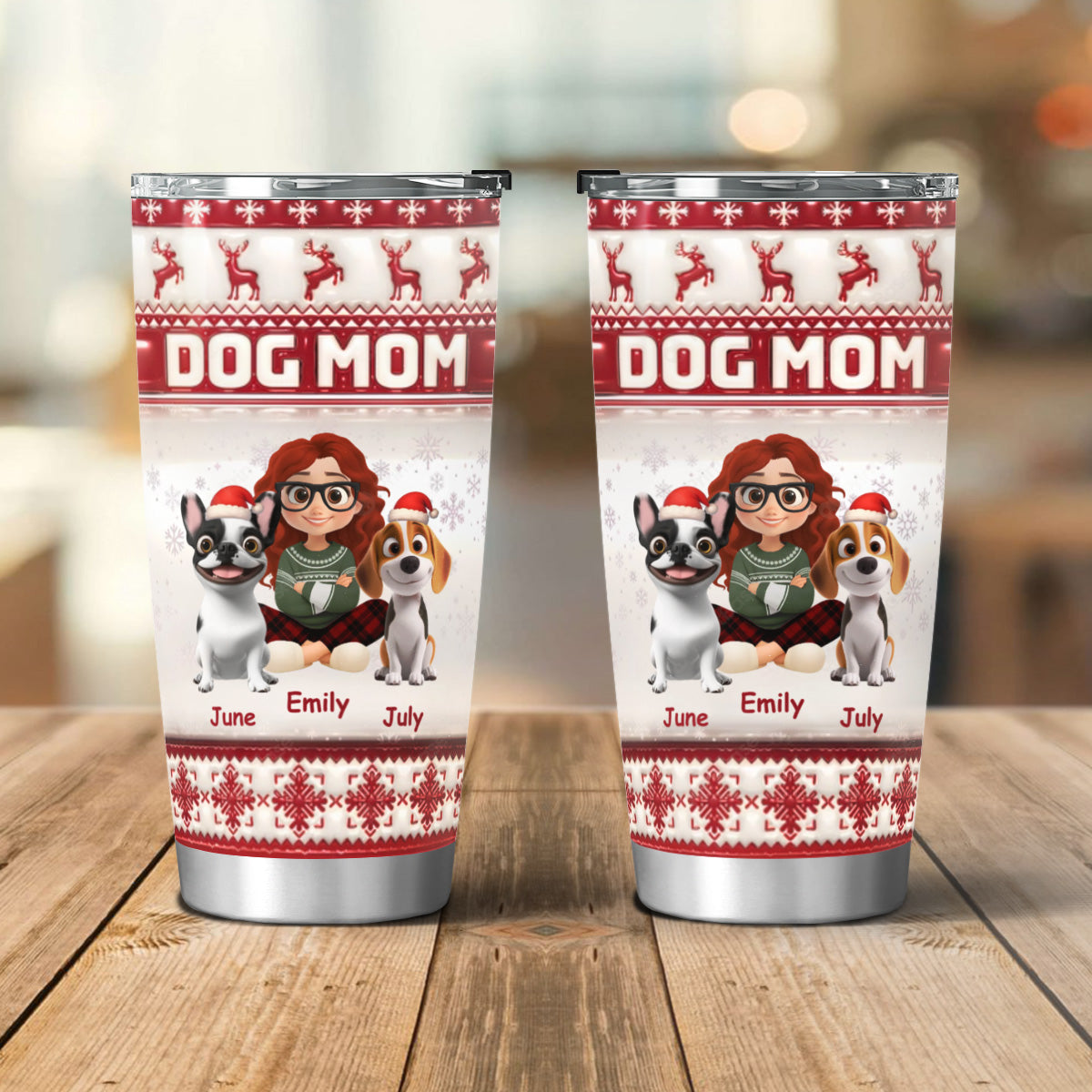 PSTB11 Dog Mom Dog Lover Christmas Ver 3D Inflated Effect - Personalized Custom Tumbler