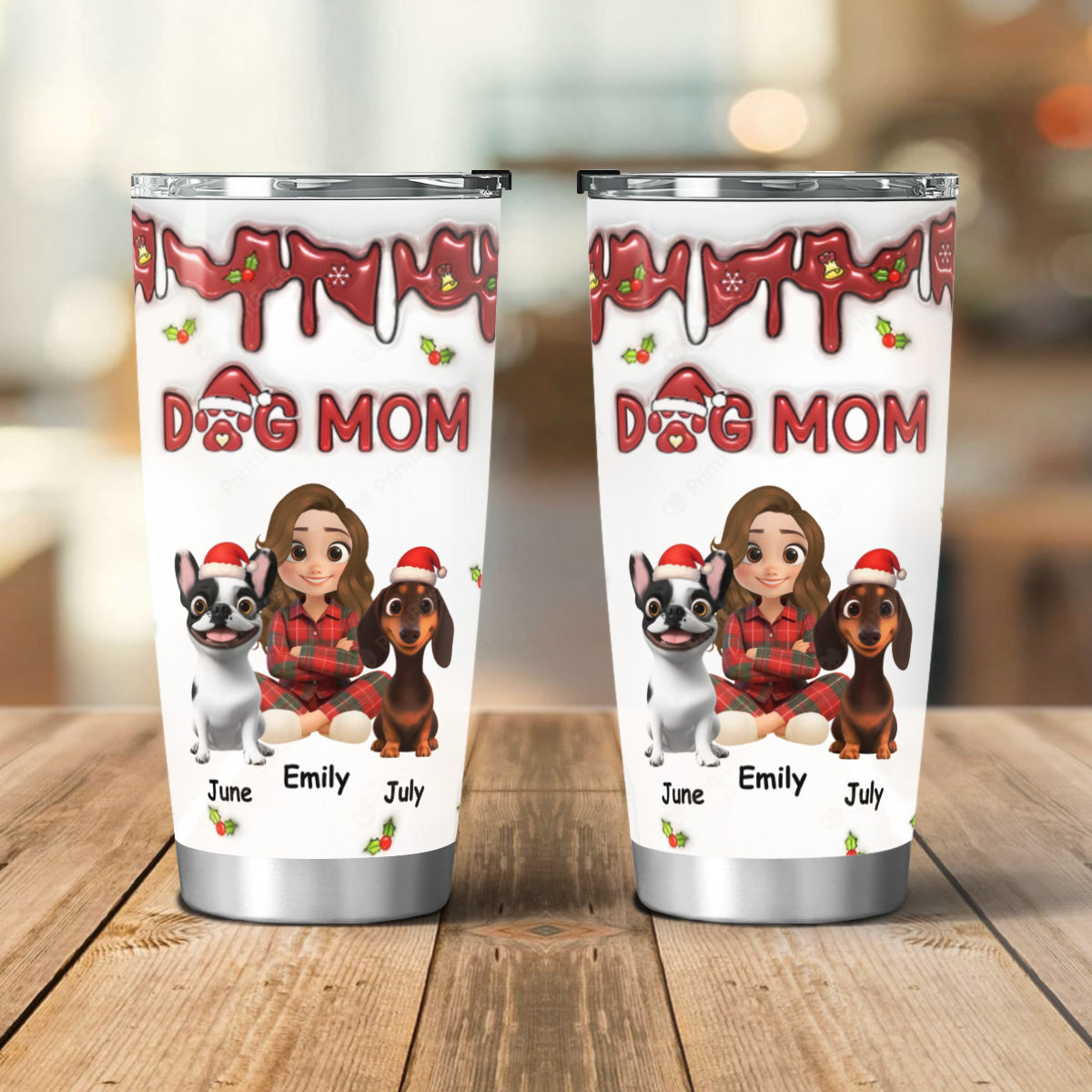 PSTB07 Dog Mom Dog Mum Christmas 3D Inflated Effect - Personalized Custom Tumbler