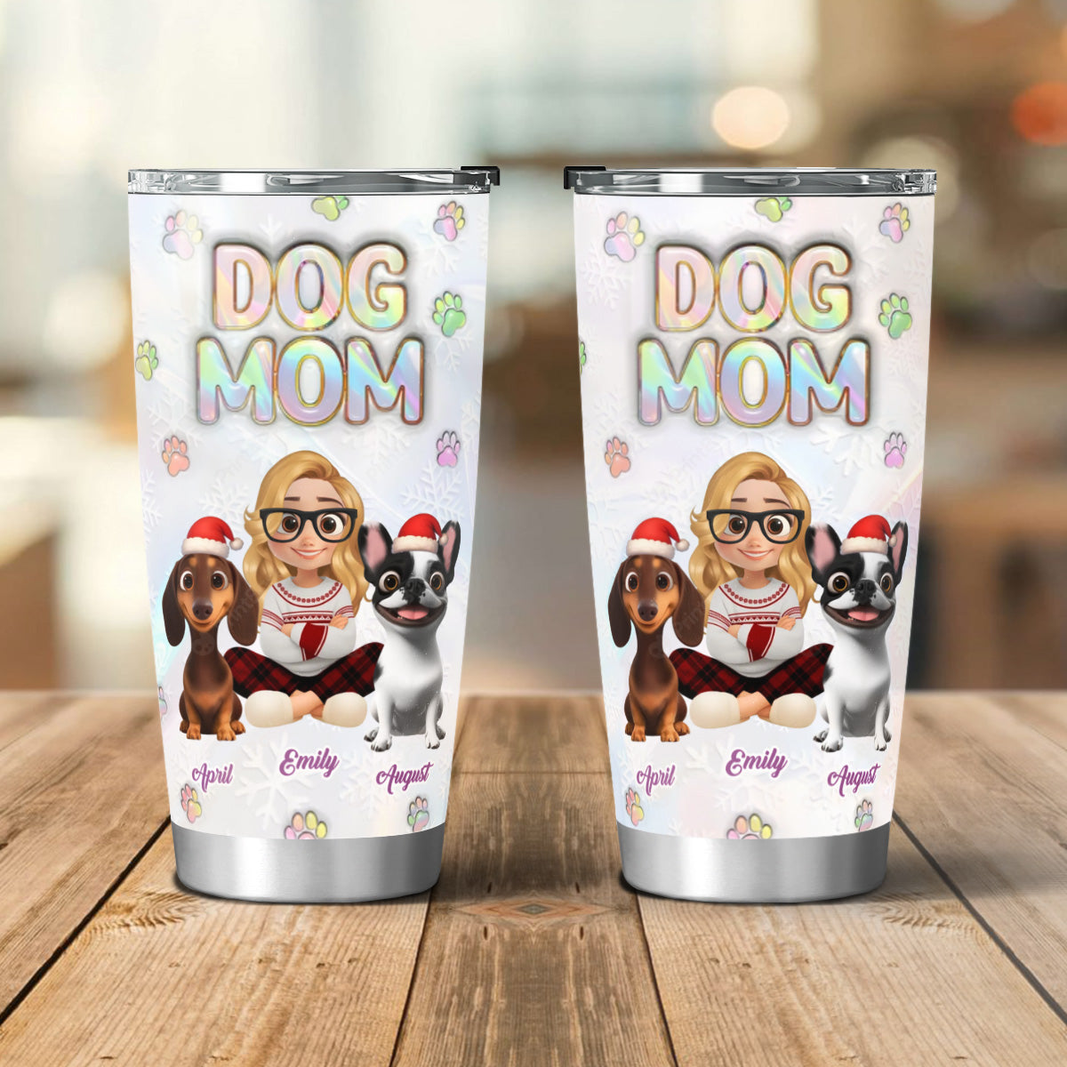 PSTB04 Dog Mom Dog Lover 3D Inflated Effect Christmas Ver - Personalized Custom Tumbler