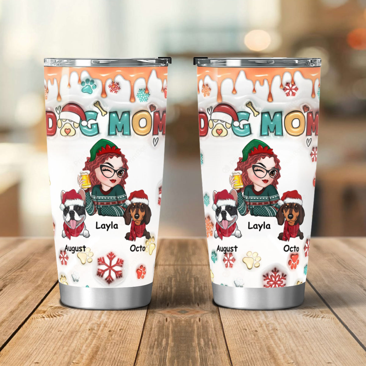 PSTB08 Dog Mom Dog Lover Christmas Ver 3D Inflated Effect - Personalized Custom Tumbler