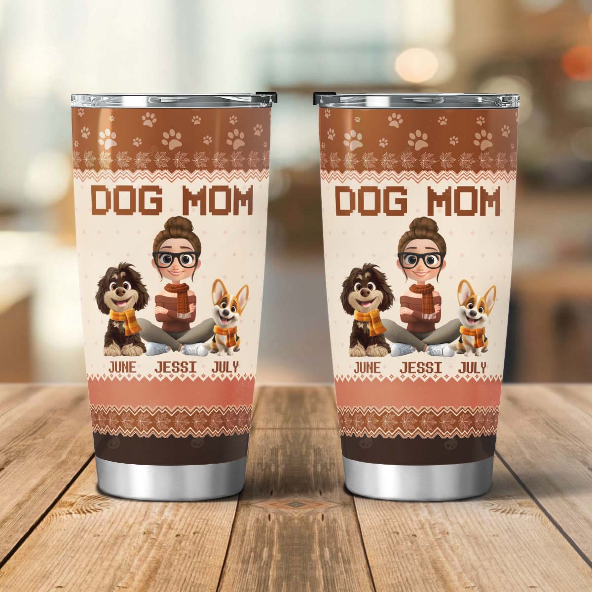 PSTB15 Dog Mom Mum Autumn Leave 3D Cartoon Dog Lover - Personalized Custom Tumbler