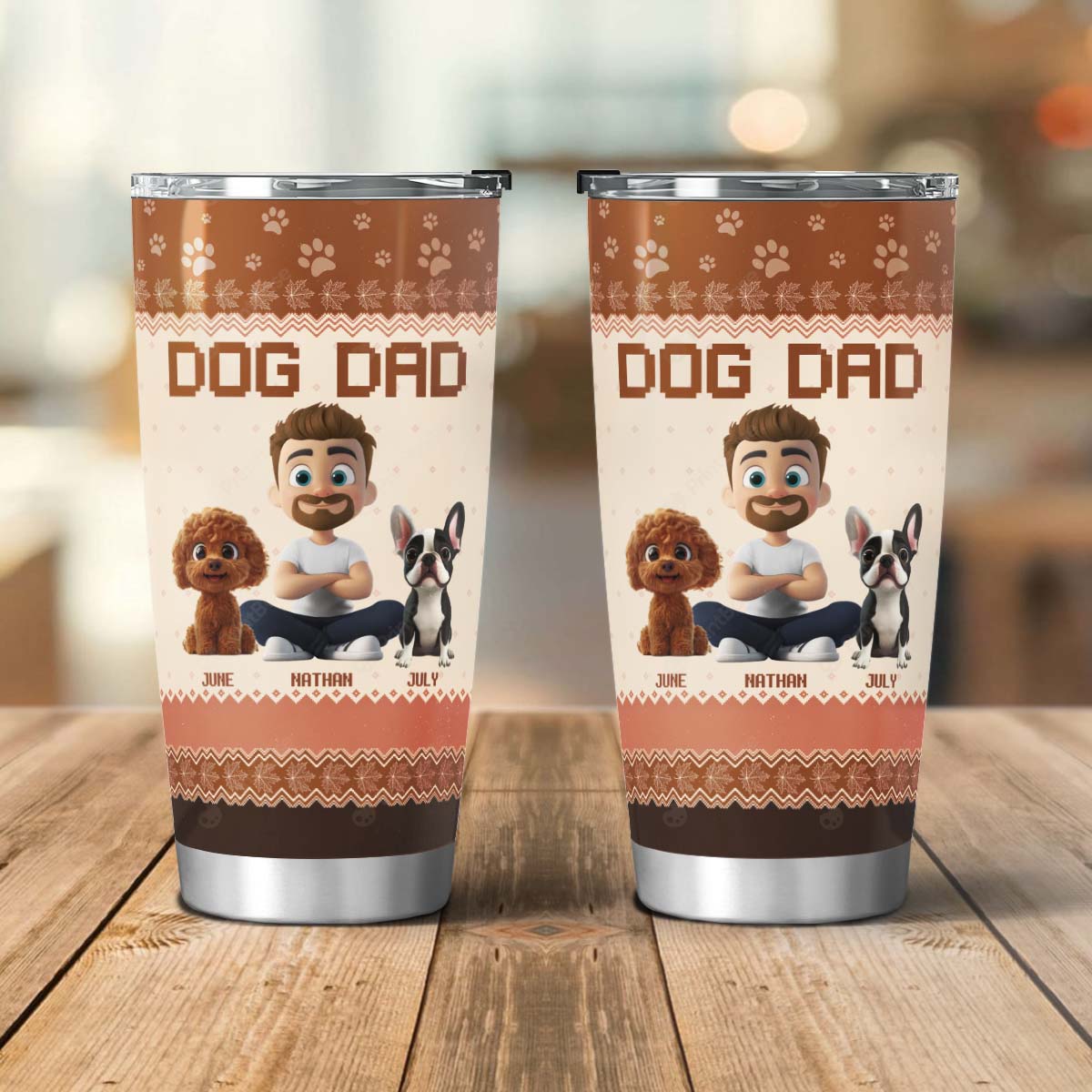PSTB14 Dog Dad Autumn Leave 3D Cartoon Cute - Personalized Custom Tumbler