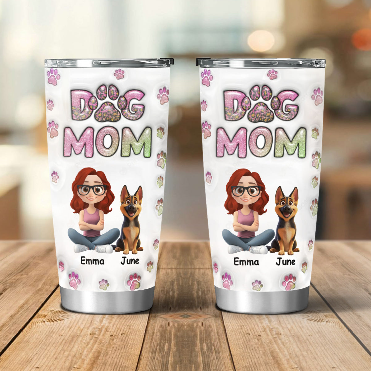 PSTB01 Dog Mom 3D Inflated Effect - Personalized Custom Tumbler
