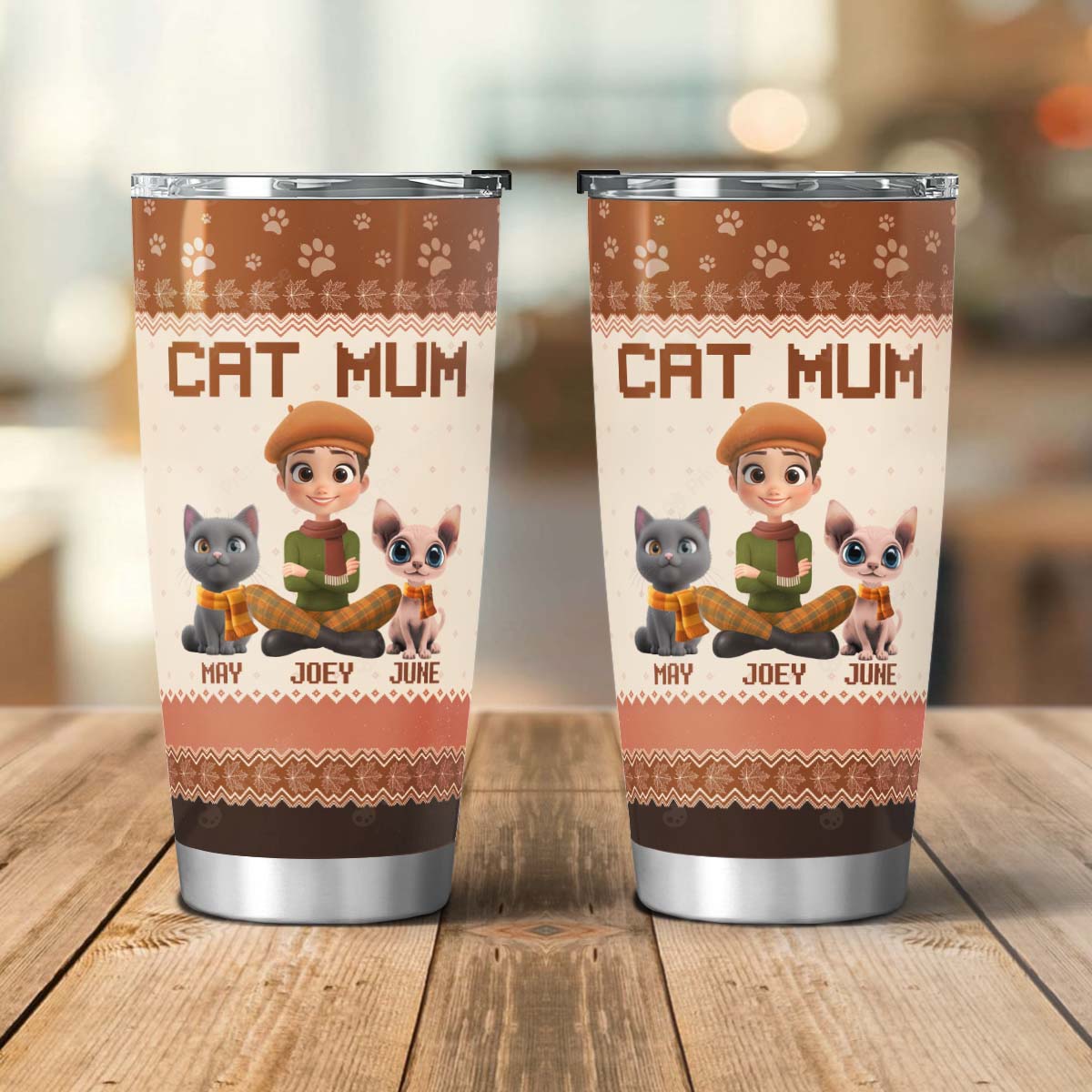 PSTB17 Cat Mom Mum Autumn Leave 3D Cartoon Dog Lover - Personalized Custom Tumbler