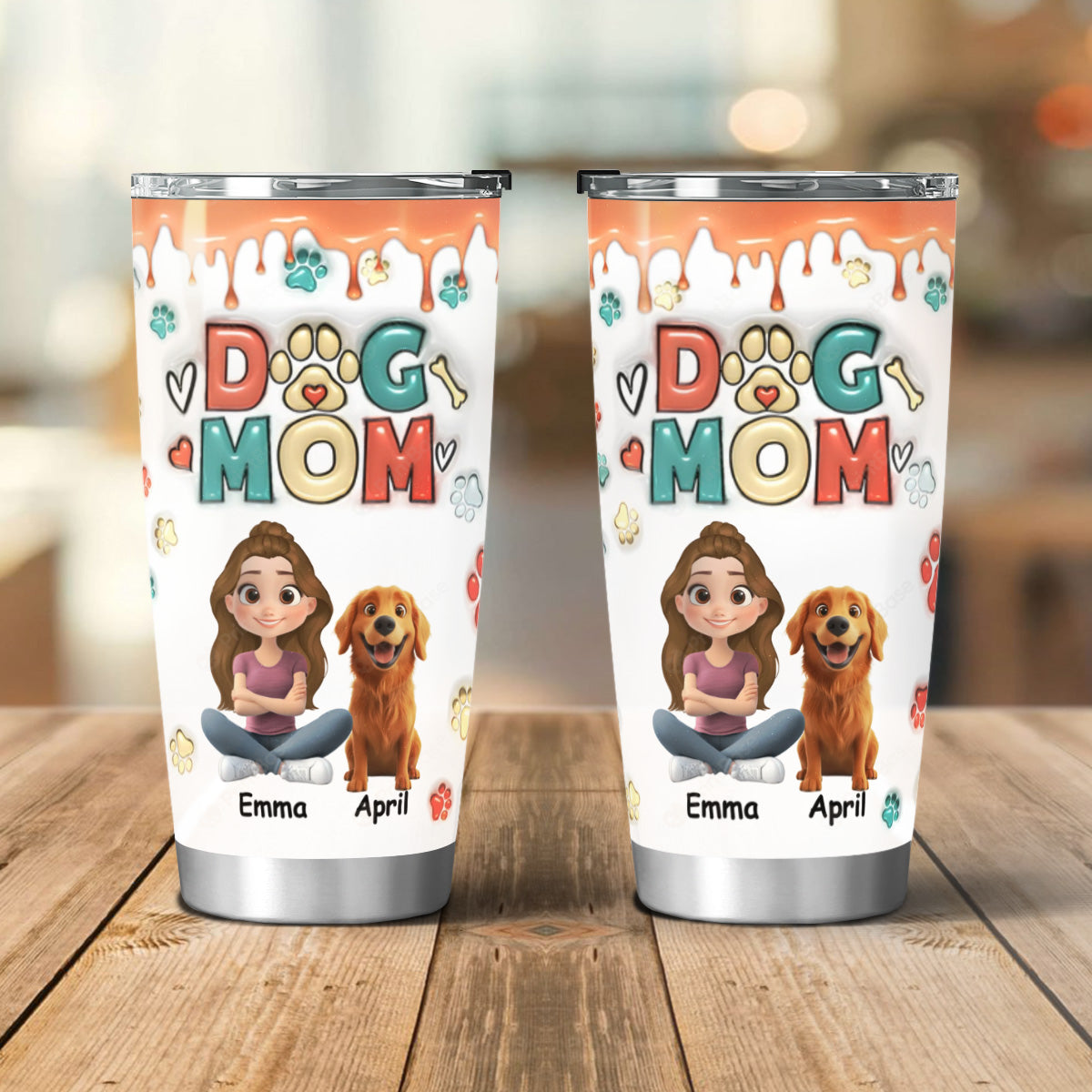 PSTB02 Dog Mom Dog Lover 3D Inflated Effect - Personalized Custom Tumbler