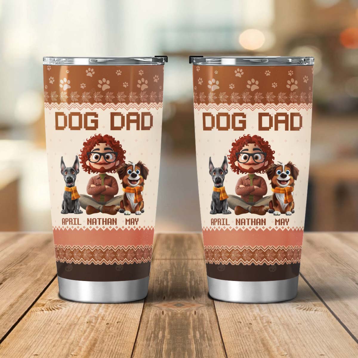 PSTB16 Dog Dad Autumn Leave 3D Cartoon Dog Lover - Personalized Custom Tumbler