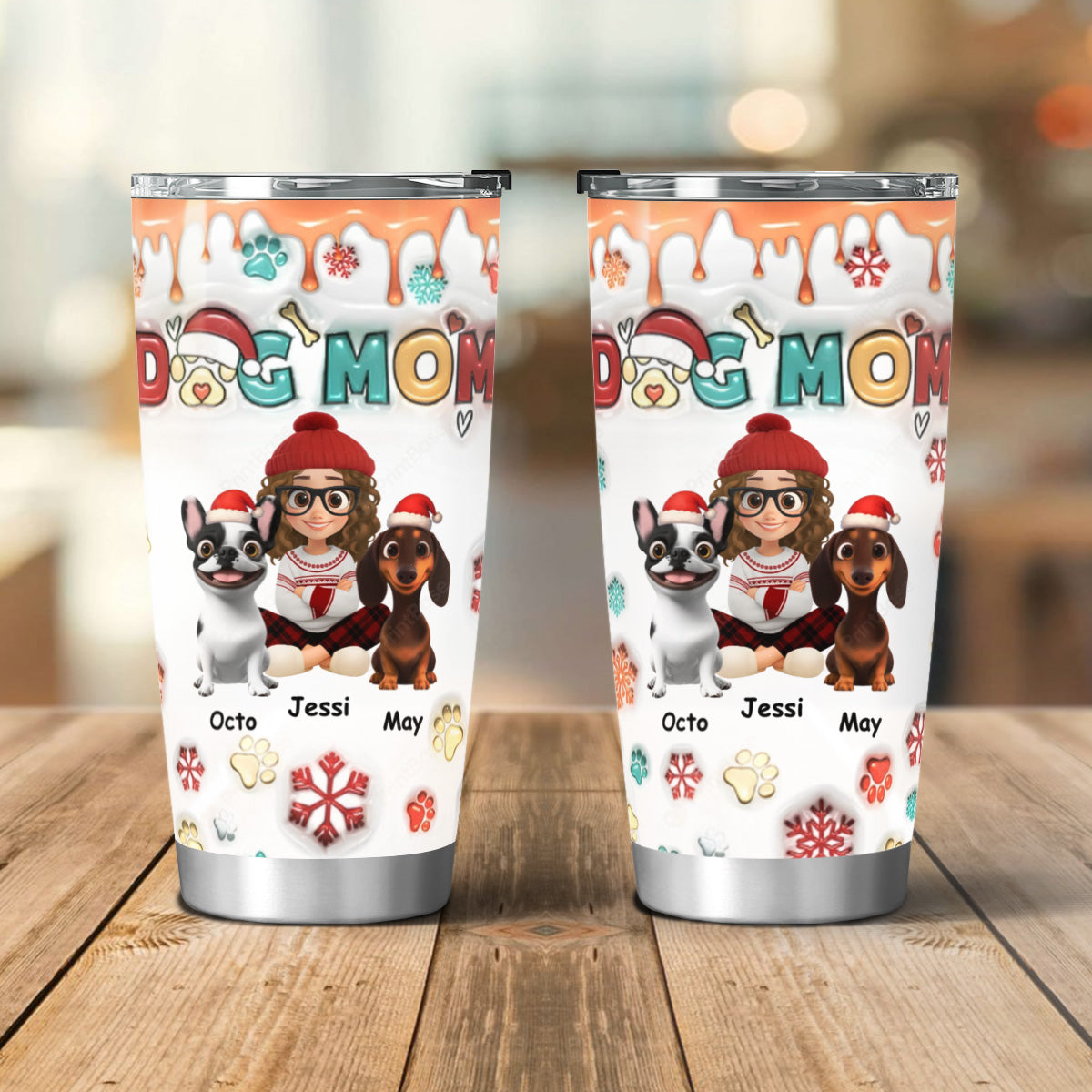 PSTB09 Mom Of Dogs Christmas Ver 3D Inflated Effect - Personalized Custom Tumbler