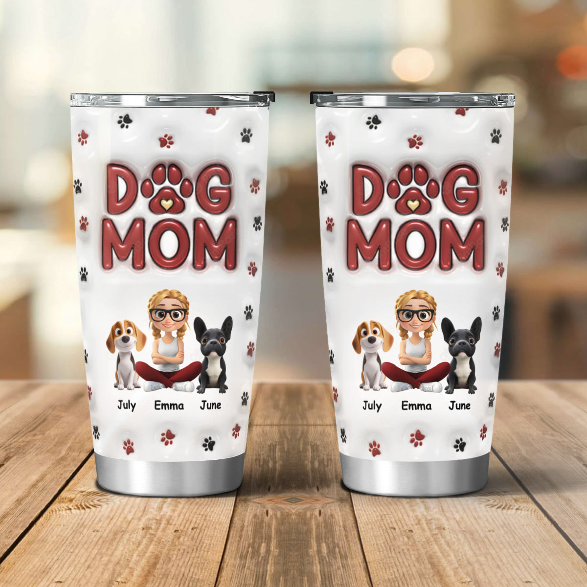 PSTB03 Dog Mom Dog Mum Dog Lover 3D Inflated Effect - Personalized Custom Tumbler