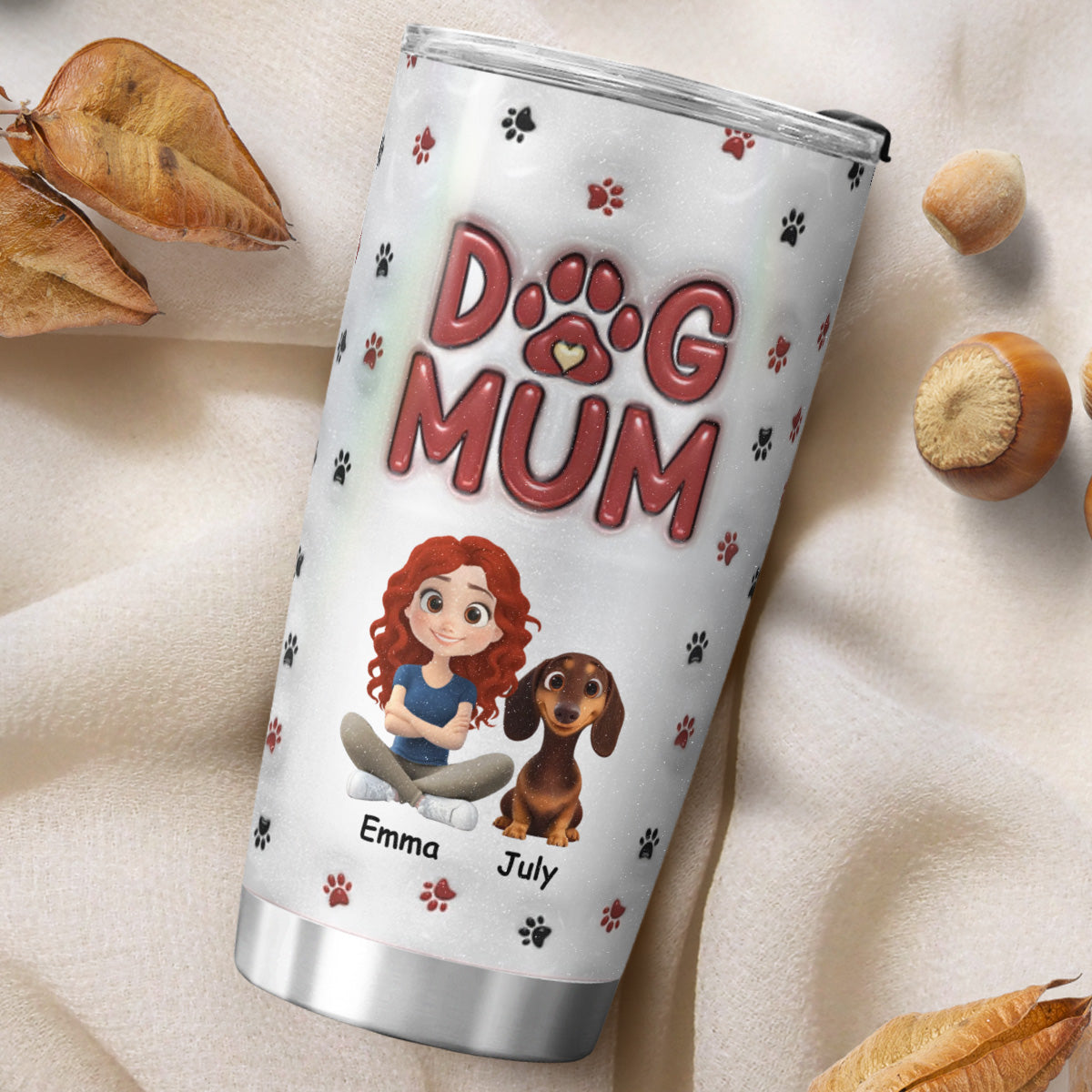 PSTB03 Dog Mom Dog Mum Dog Lover 3D Inflated Effect - Personalized Custom Tumbler