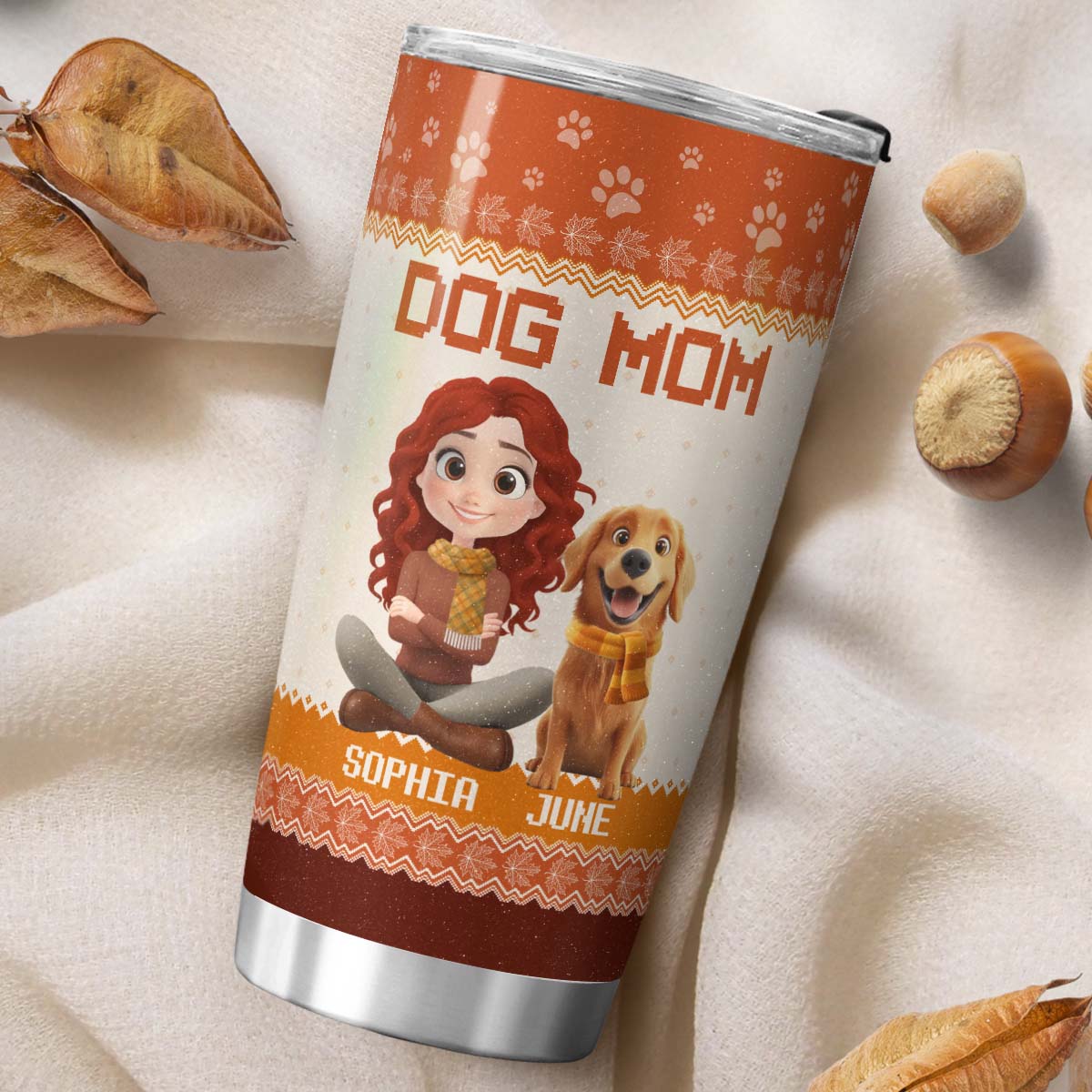PSTB15 Dog Mom Mum Autumn Leave 3D Cartoon Dog Lover - Personalized Custom Tumbler