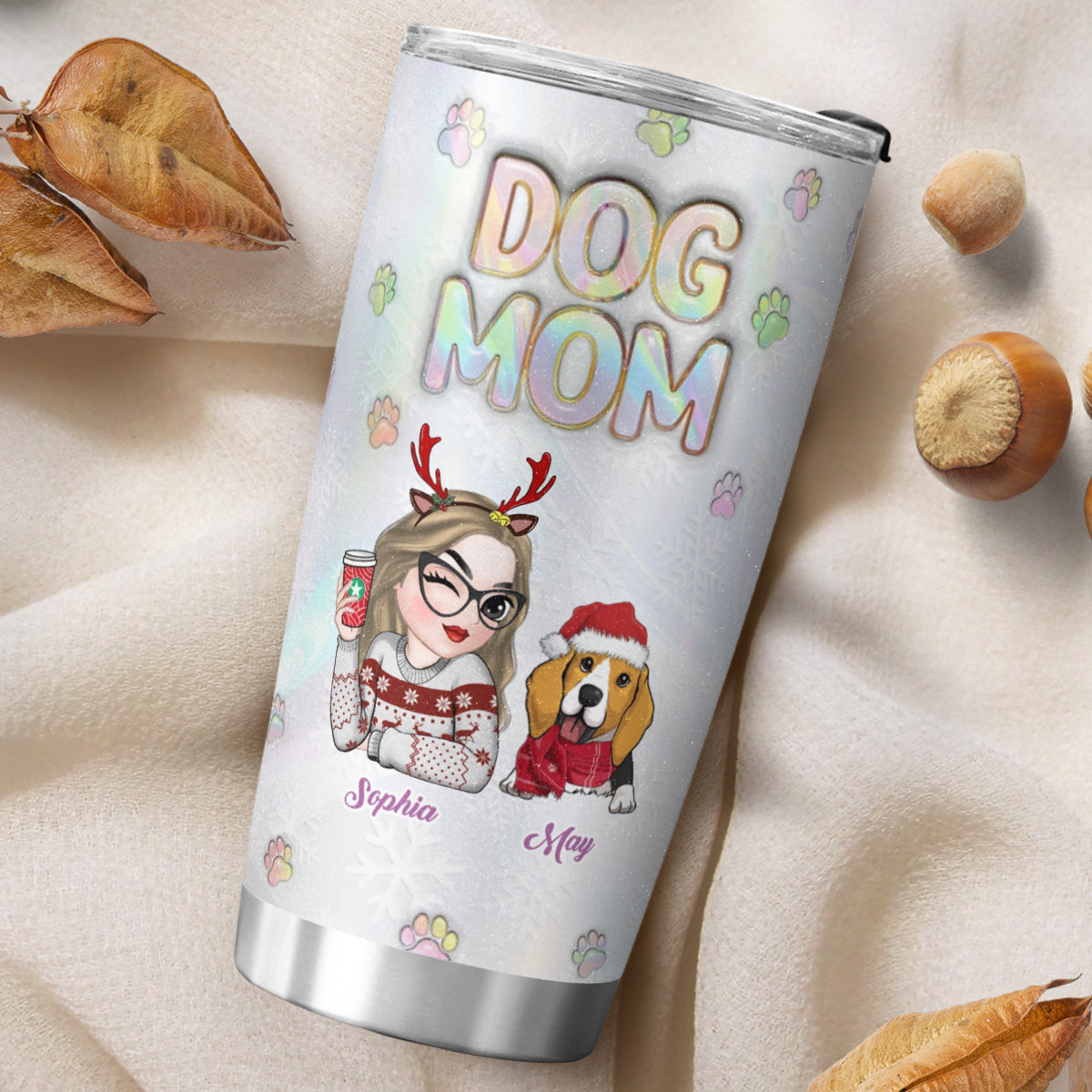 PSTB05 Dog Mom Dog Mum 3D Inflated Effect Christmas Ver - Personalized Custom Tumbler