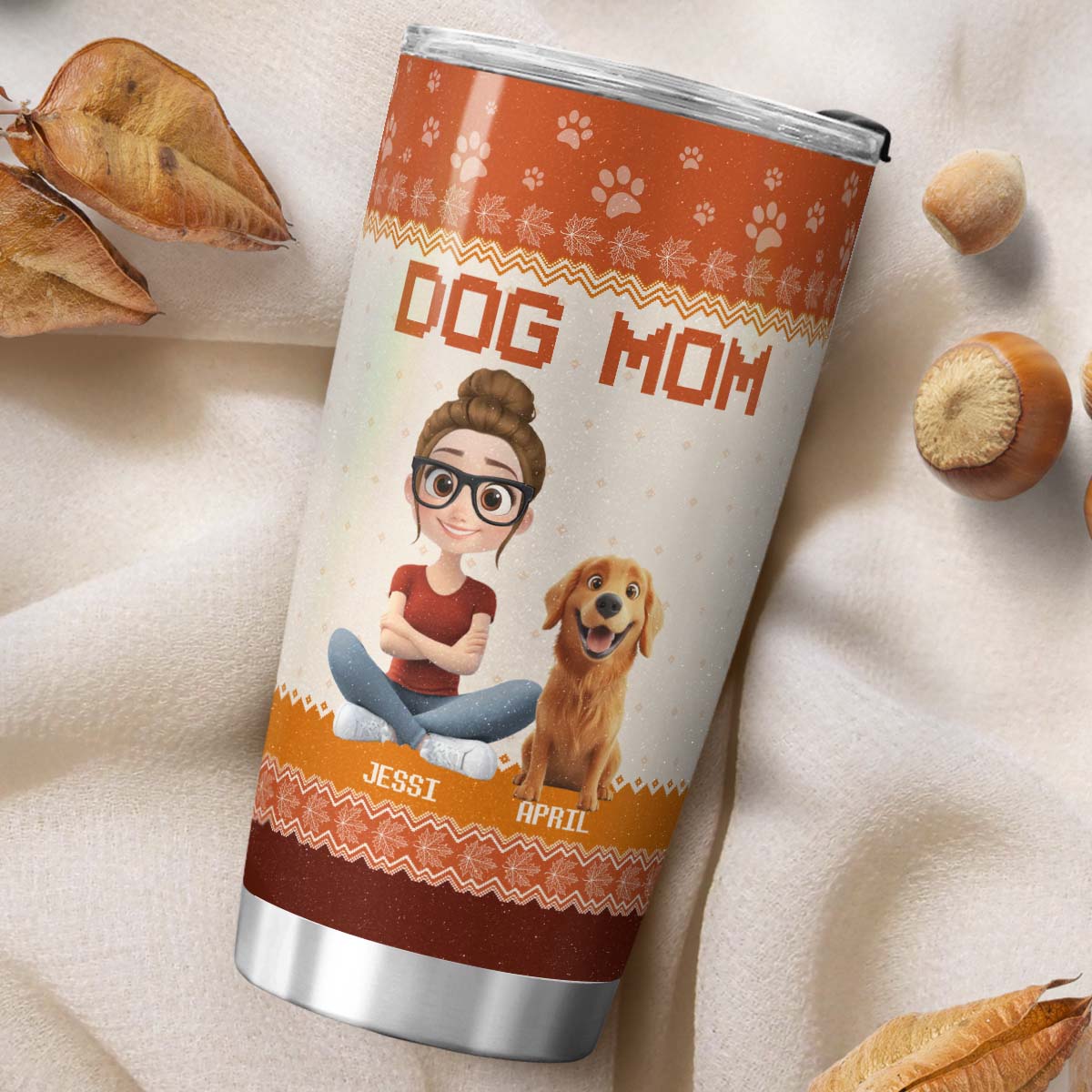 PSTB13 Dog Mom Mum Autumn Leave 3D Cartoon Cute - Personalized Custom Tumbler