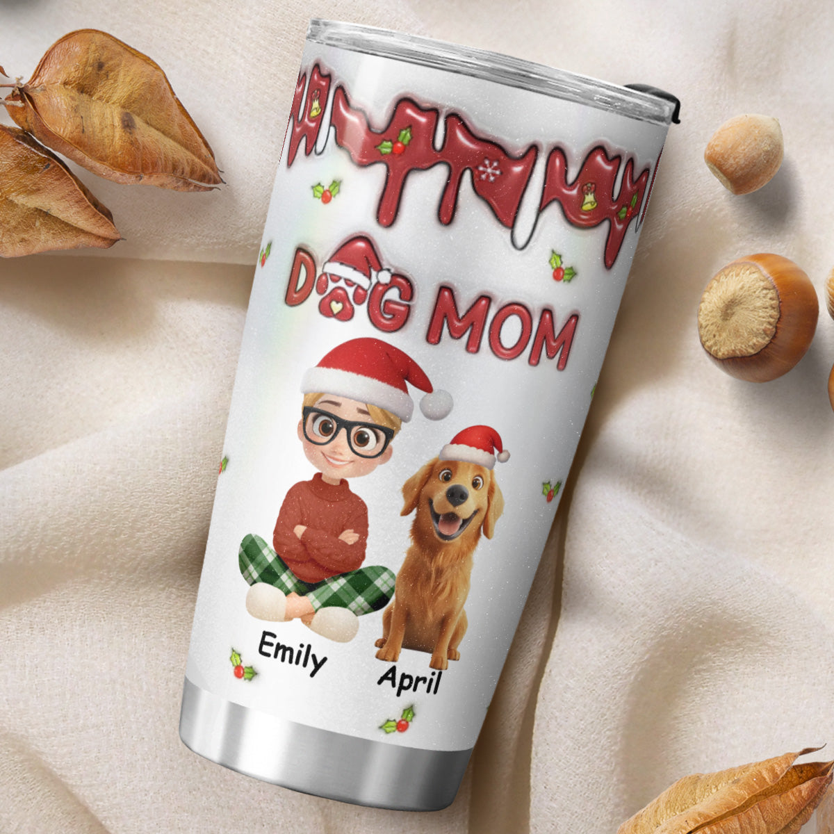 PSTB07 Dog Mom Dog Mum Christmas 3D Inflated Effect - Personalized Custom Tumbler