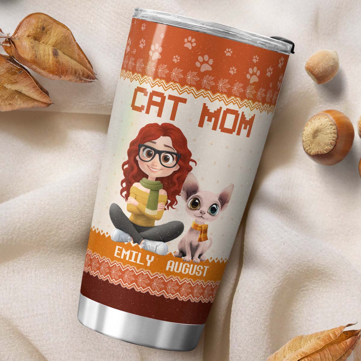 PSTB17 Cat Mom Mum Autumn Leave 3D Cartoon Dog Lover - Personalized Custom Tumbler