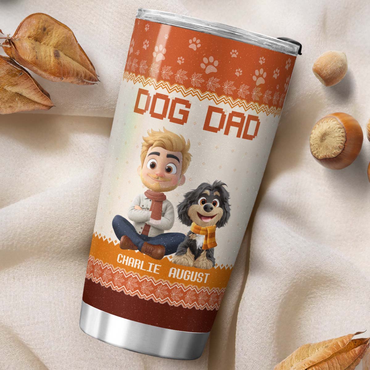 PSTB16 Dog Dad Autumn Leave 3D Cartoon Dog Lover - Personalized Custom Tumbler