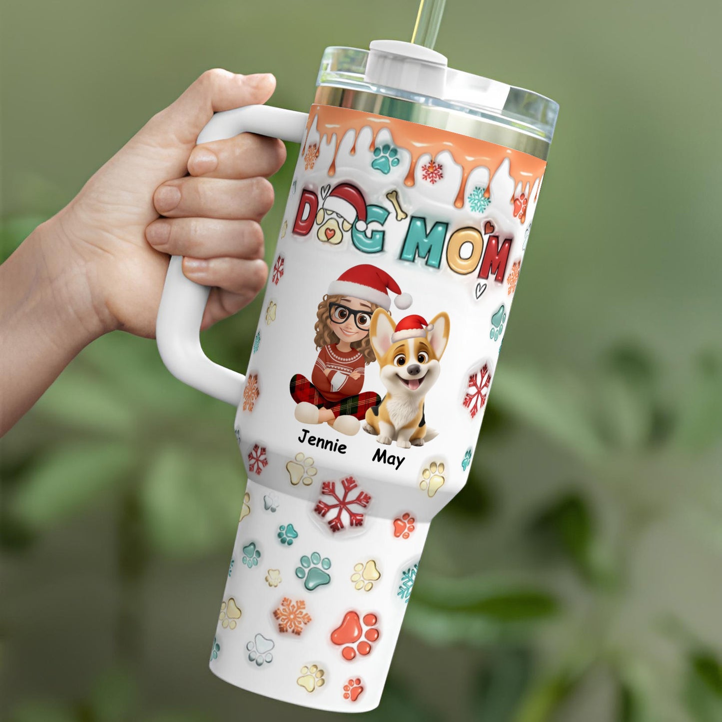 PSTB09 Mom Of Dogs Christmas Ver 3D Inflated Effect - Personalized Custom Tumbler