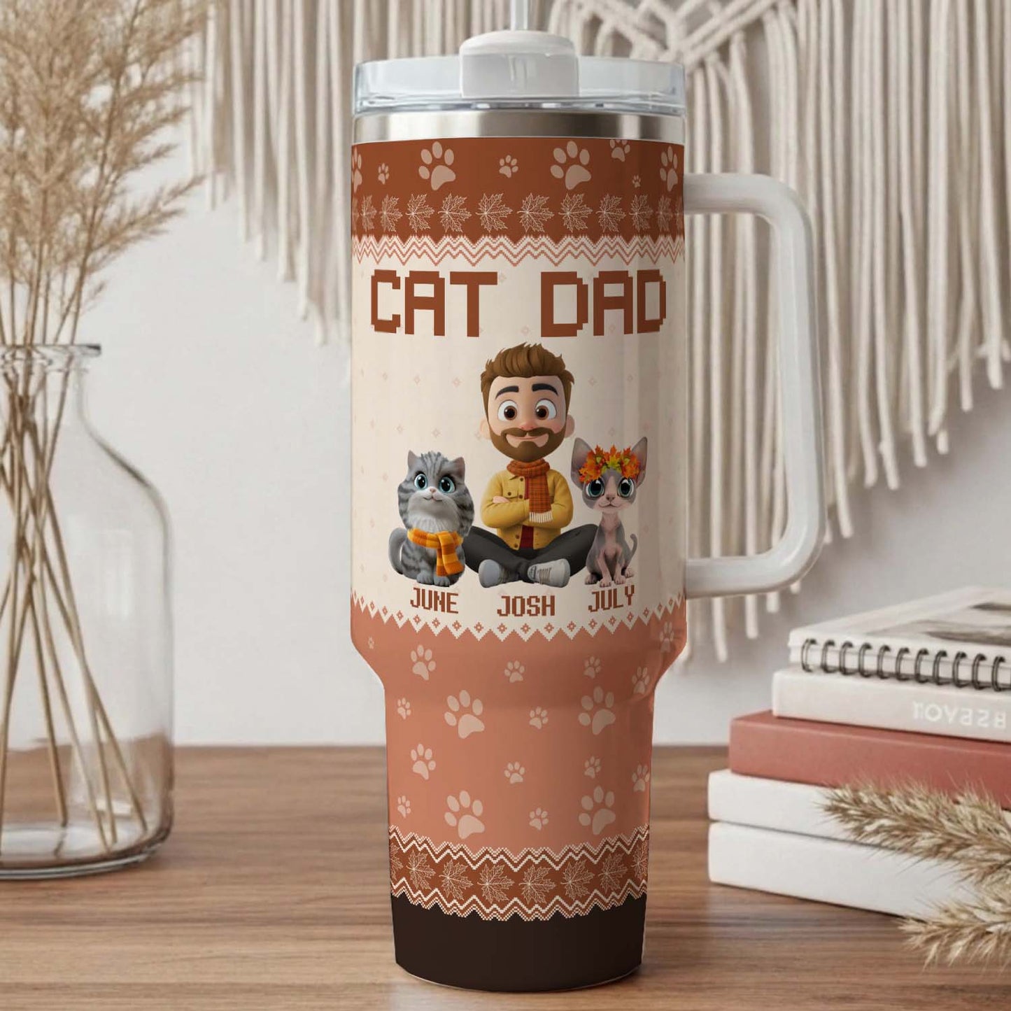 PSTB18 Cat Dad Autumn Leave 3D Cartoon Dog Lover - Personalized Custom Tumbler