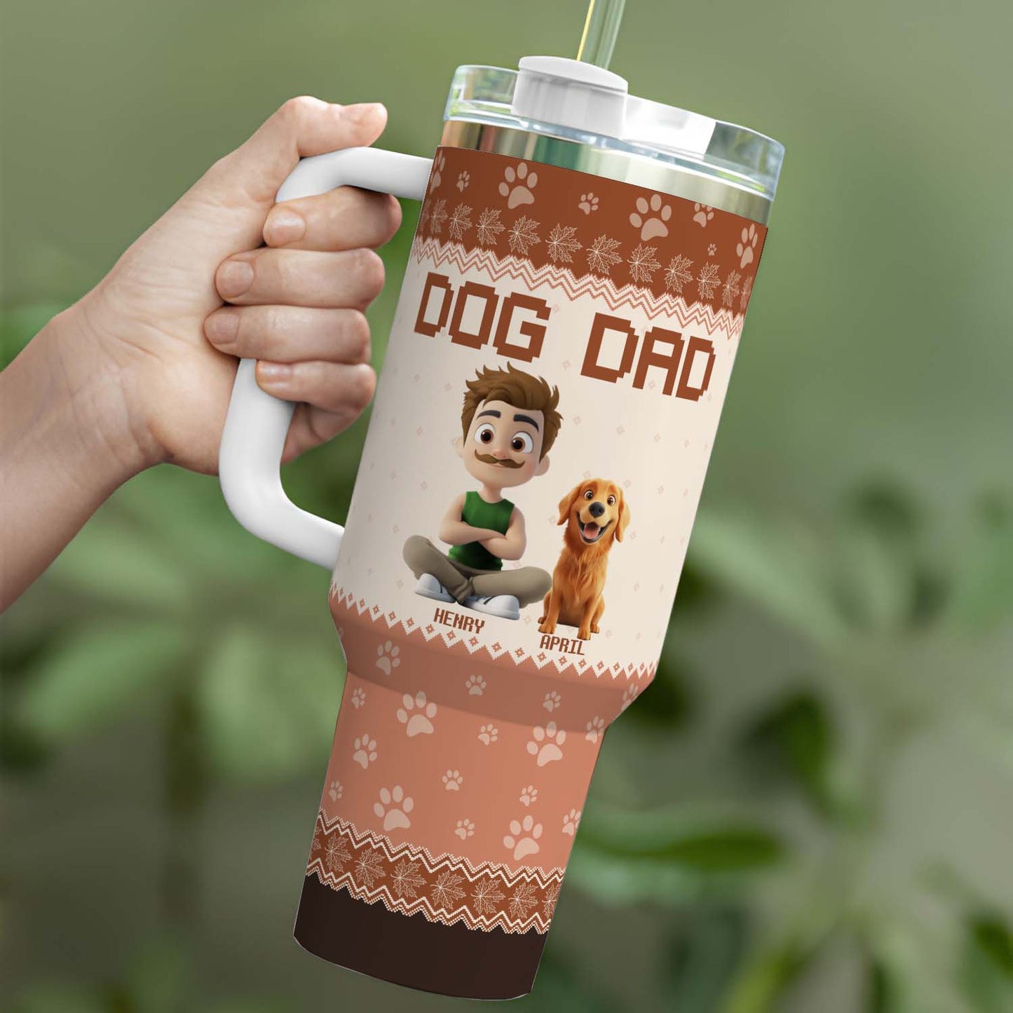 PSTB14 Dog Dad Autumn Leave 3D Cartoon Cute - Personalized Custom Tumbler