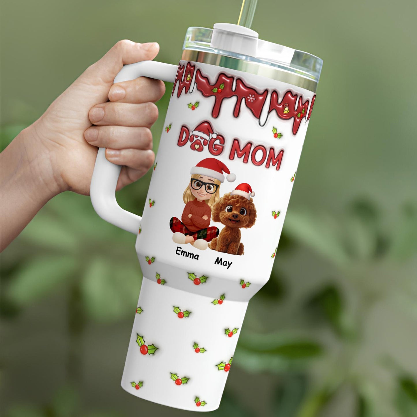 PSTB07 Dog Mom Dog Mum Christmas 3D Inflated Effect - Personalized Custom Tumbler