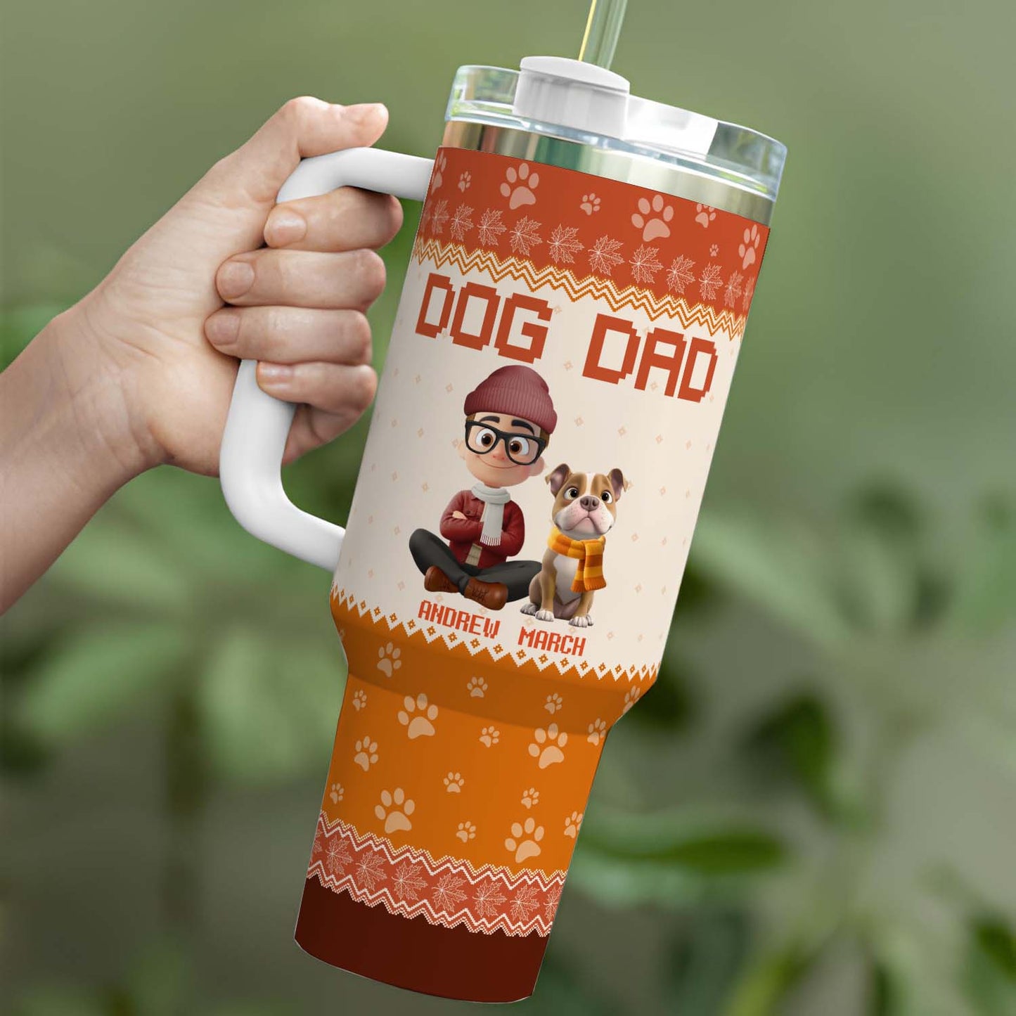 PSTB16 Dog Dad Autumn Leave 3D Cartoon Dog Lover - Personalized Custom Tumbler