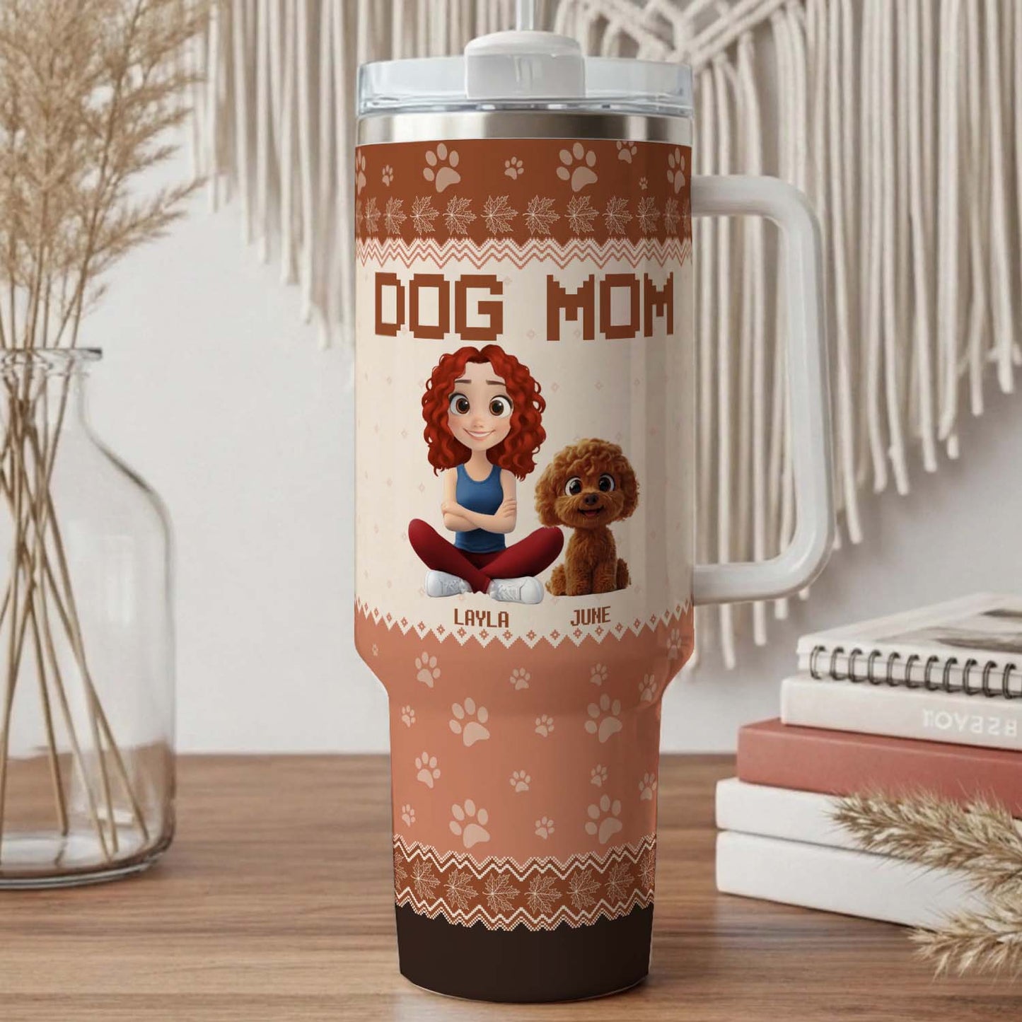 PSTB13 Dog Mom Mum Autumn Leave 3D Cartoon Cute - Personalized Custom Tumbler