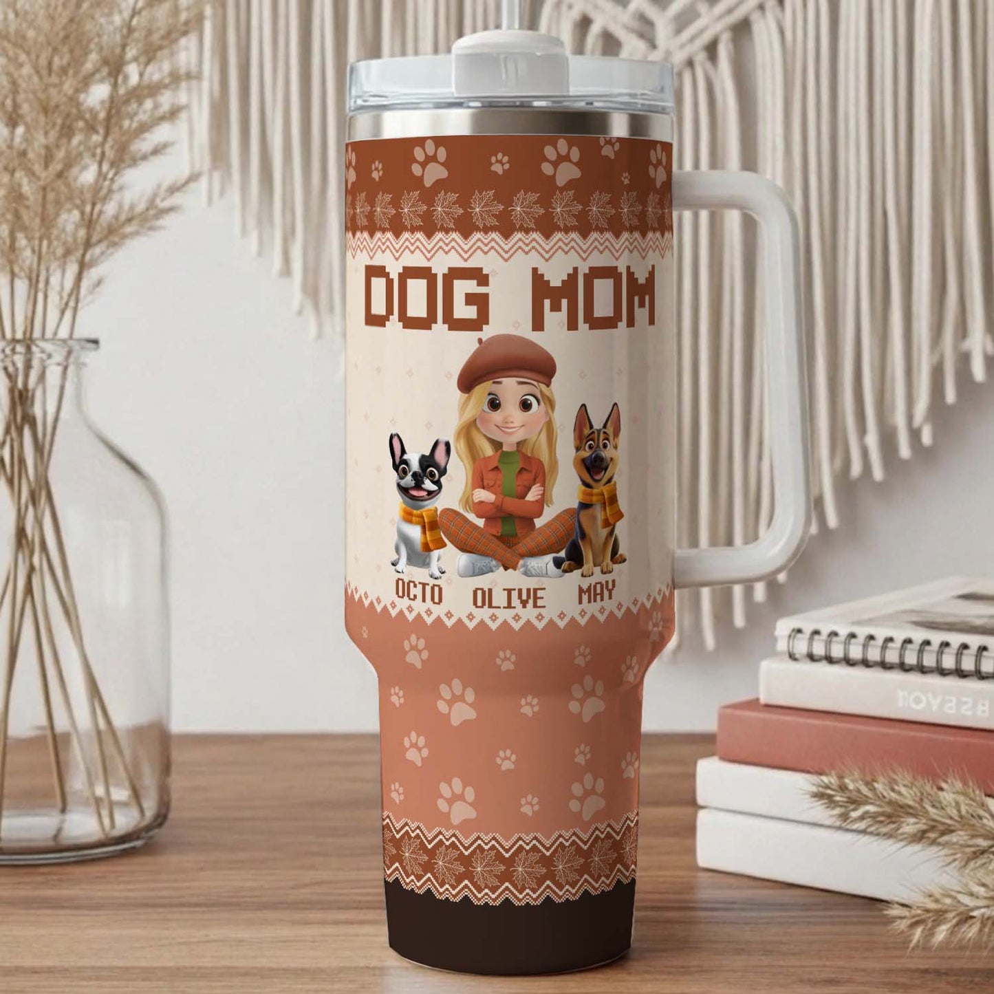 PSTB15 Dog Mom Mum Autumn Leave 3D Cartoon Dog Lover - Personalized Custom Tumbler