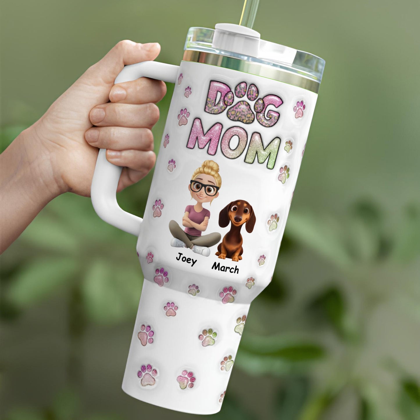 PSTB01 Dog Mom 3D Inflated Effect - Personalized Custom Tumbler