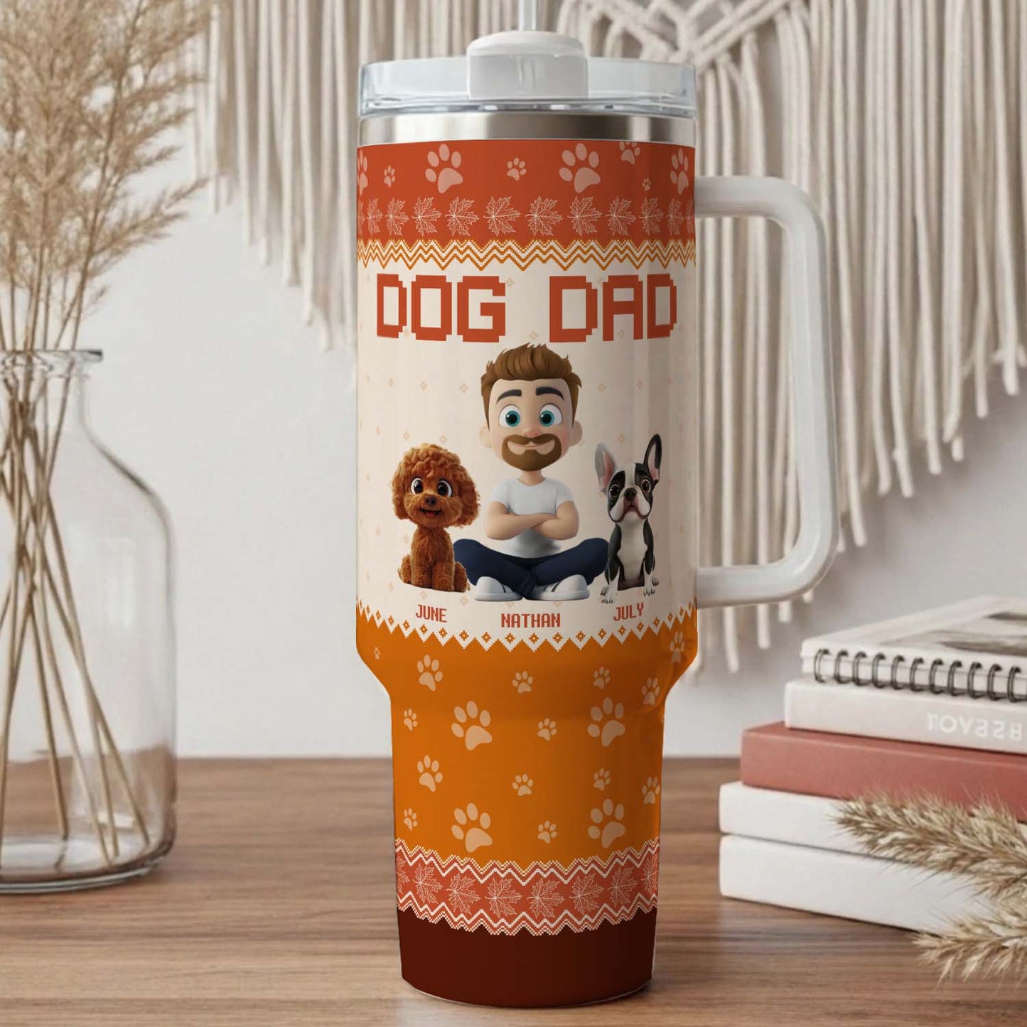 PSTB14 Dog Dad Autumn Leave 3D Cartoon Cute - Personalized Custom Tumbler