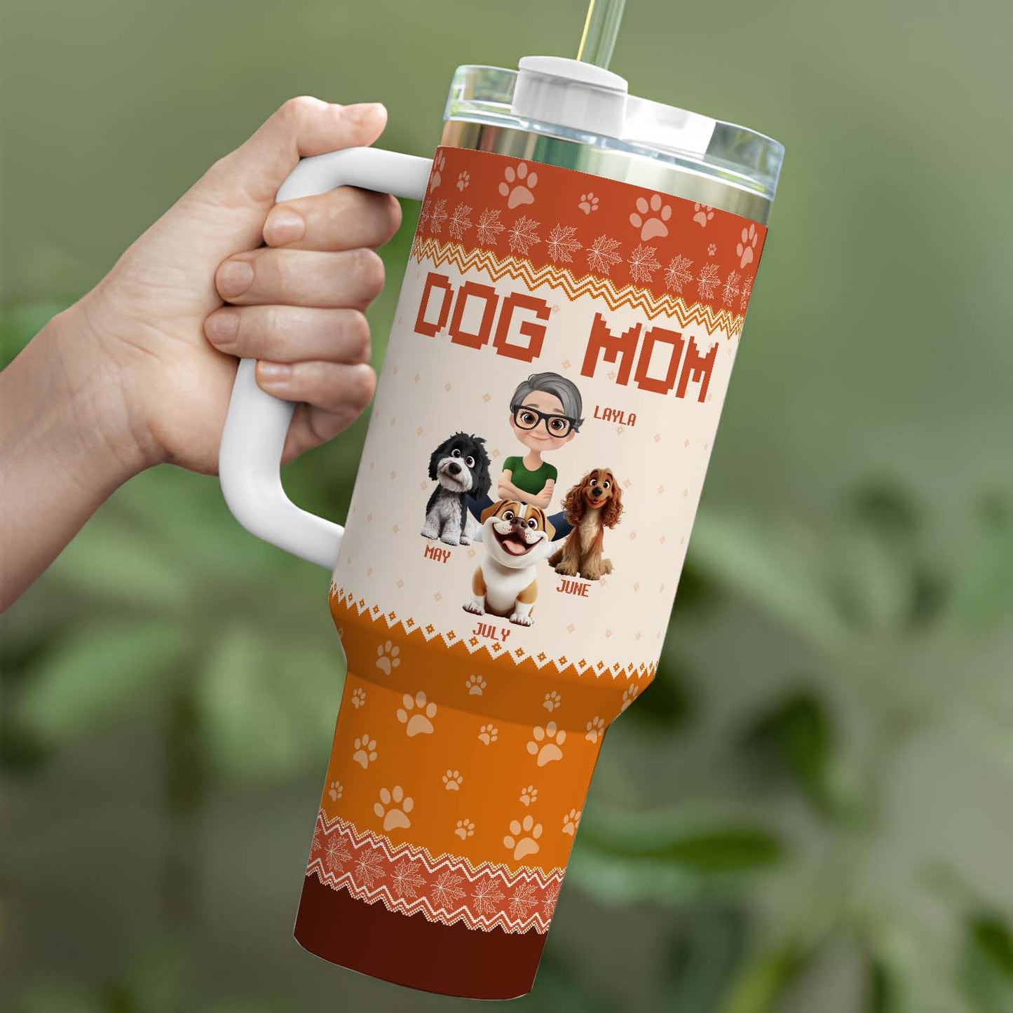 PSTB13 Dog Mom Mum Autumn Leave 3D Cartoon Cute - Personalized Custom Tumbler