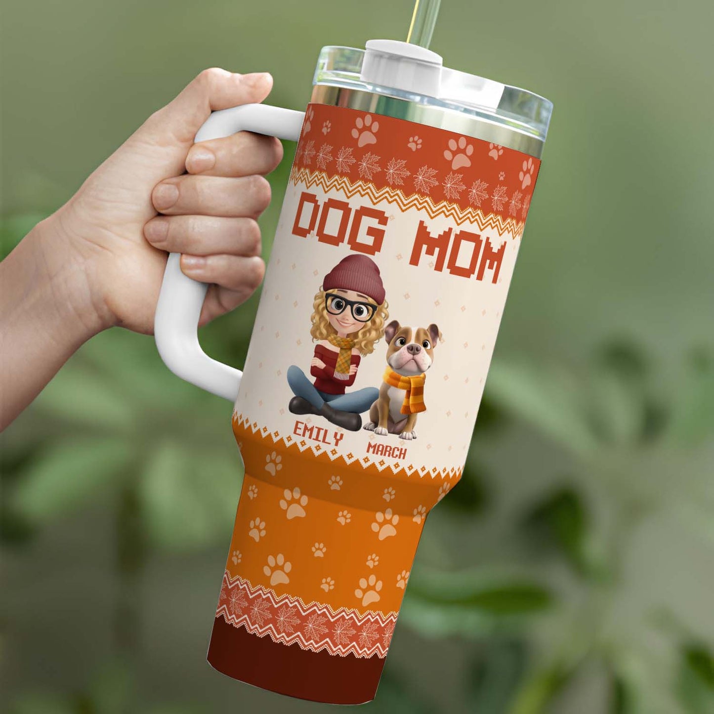 PSTB15 Dog Mom Mum Autumn Leave 3D Cartoon Dog Lover - Personalized Custom Tumbler