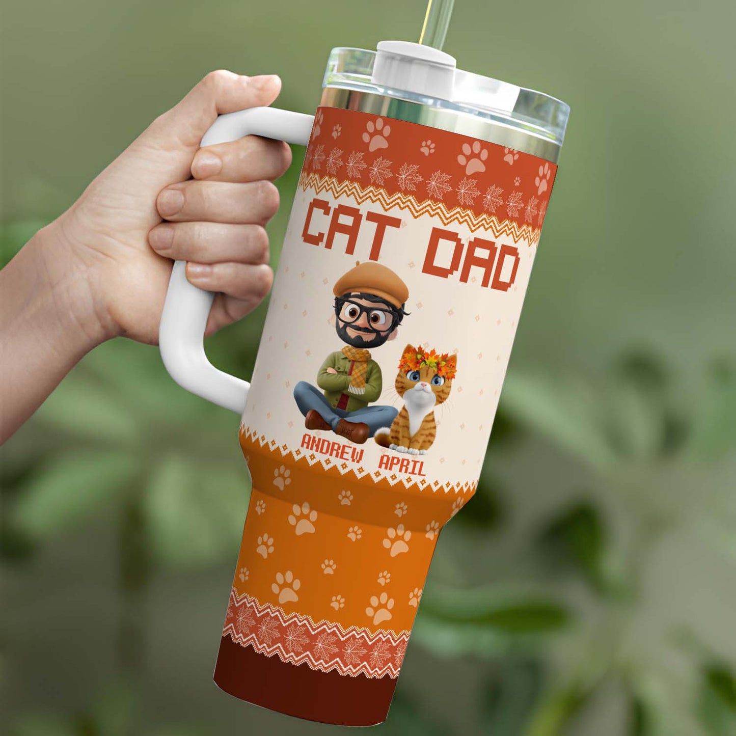 PSTB18 Cat Dad Autumn Leave 3D Cartoon Dog Lover - Personalized Custom Tumbler